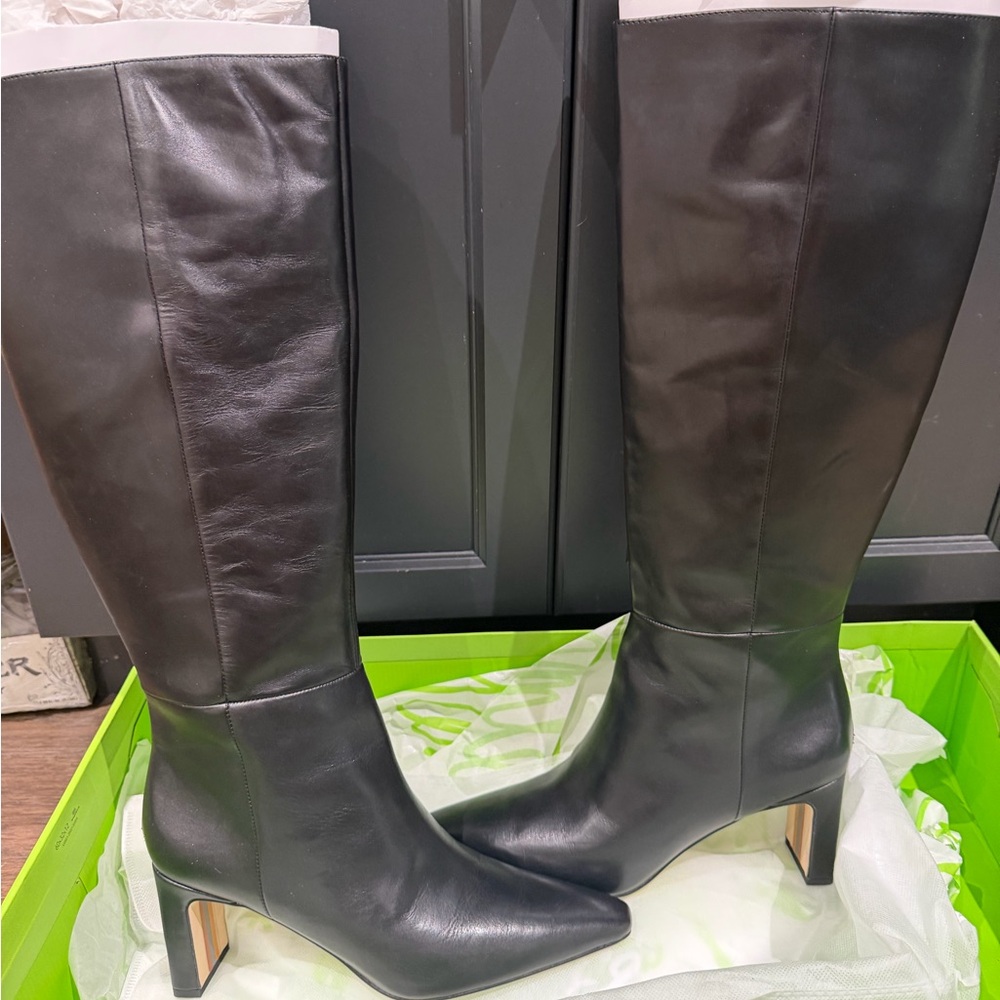 Sam Edelman 10.5 Wide Black Leather Knee-High Heeled Boot